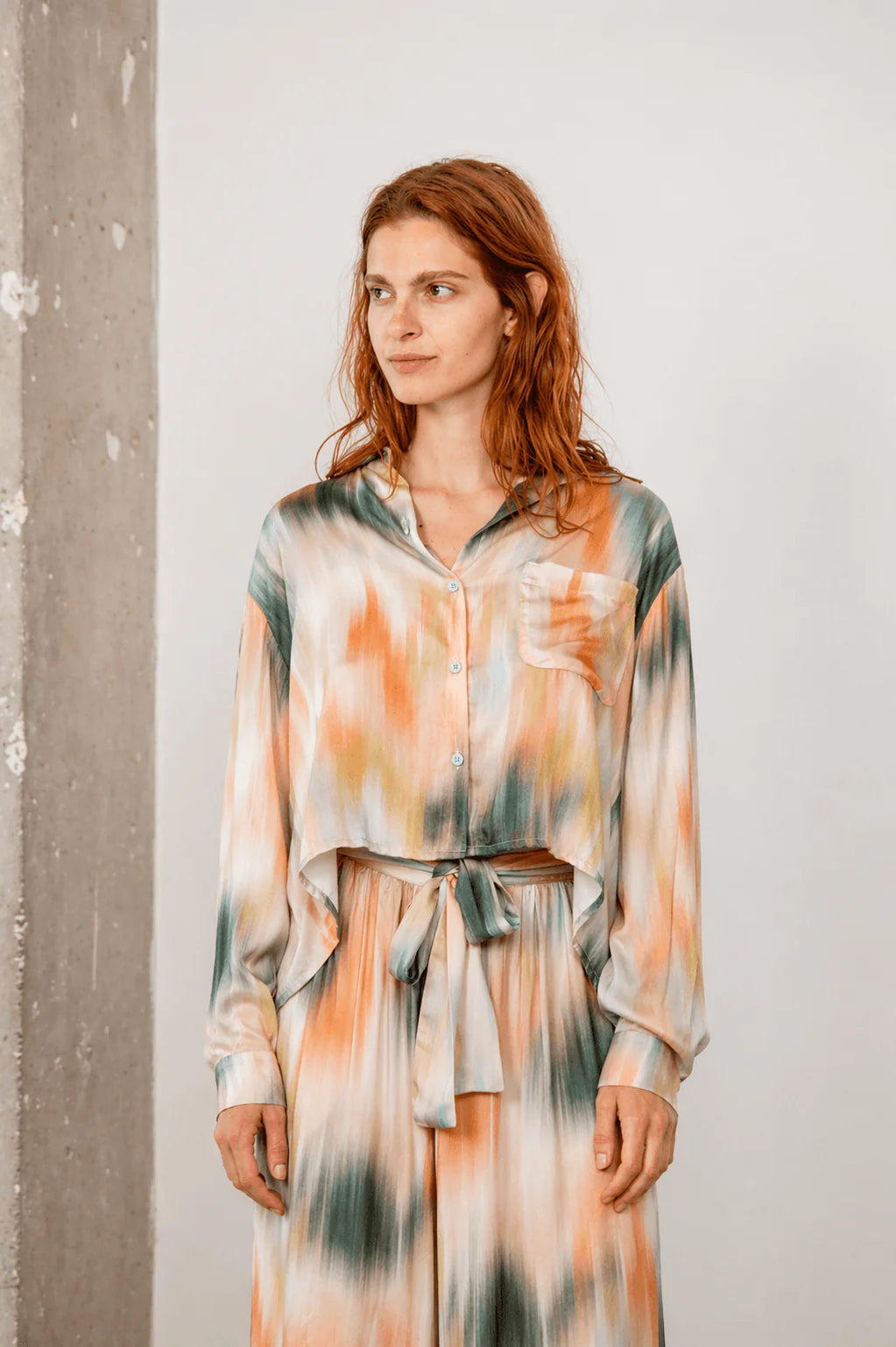 Printed Cropped Ecovero Viscose Oversized Shirt