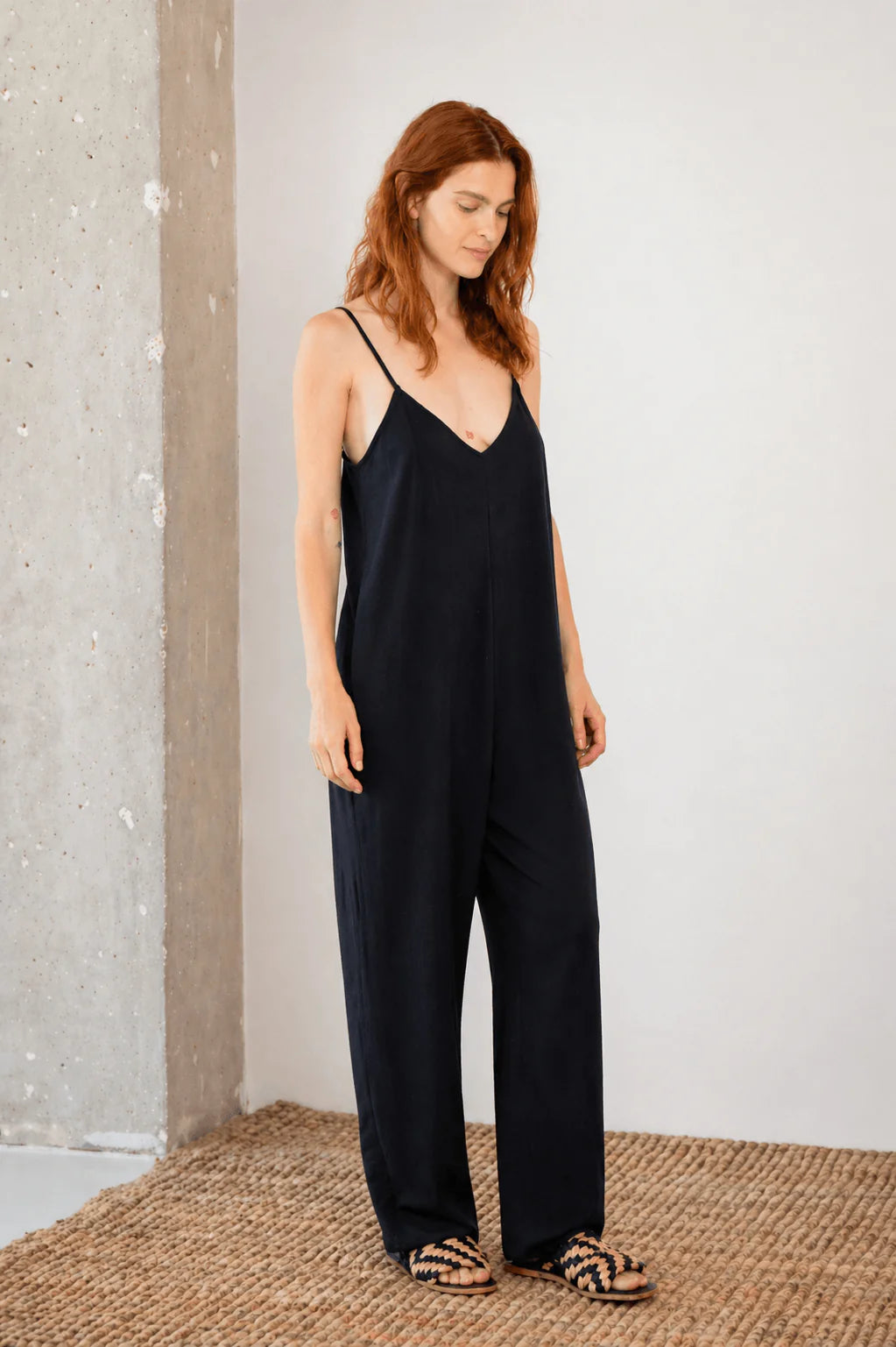 Organic Cotton Wide Jumpsuit in Black