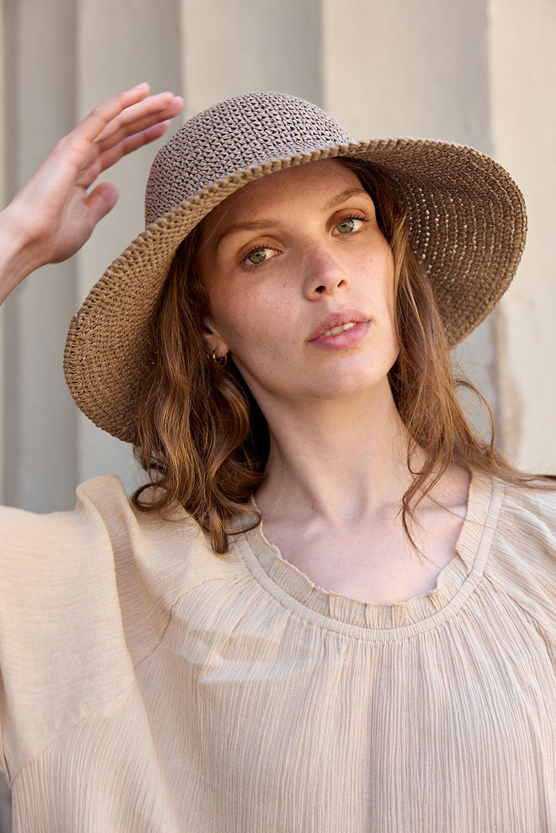 RAFFIA HAT LARGE BRIM, TAUPE