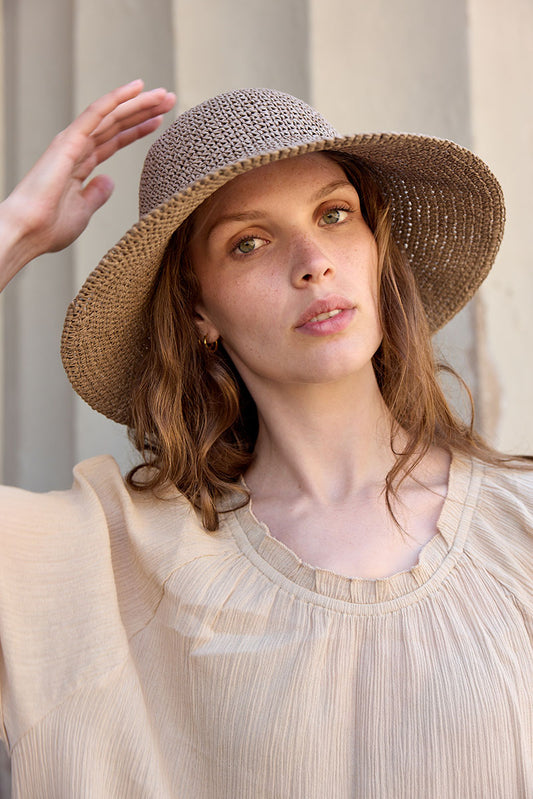 RAFFIA HAT LARGE BRIM, TAUPE