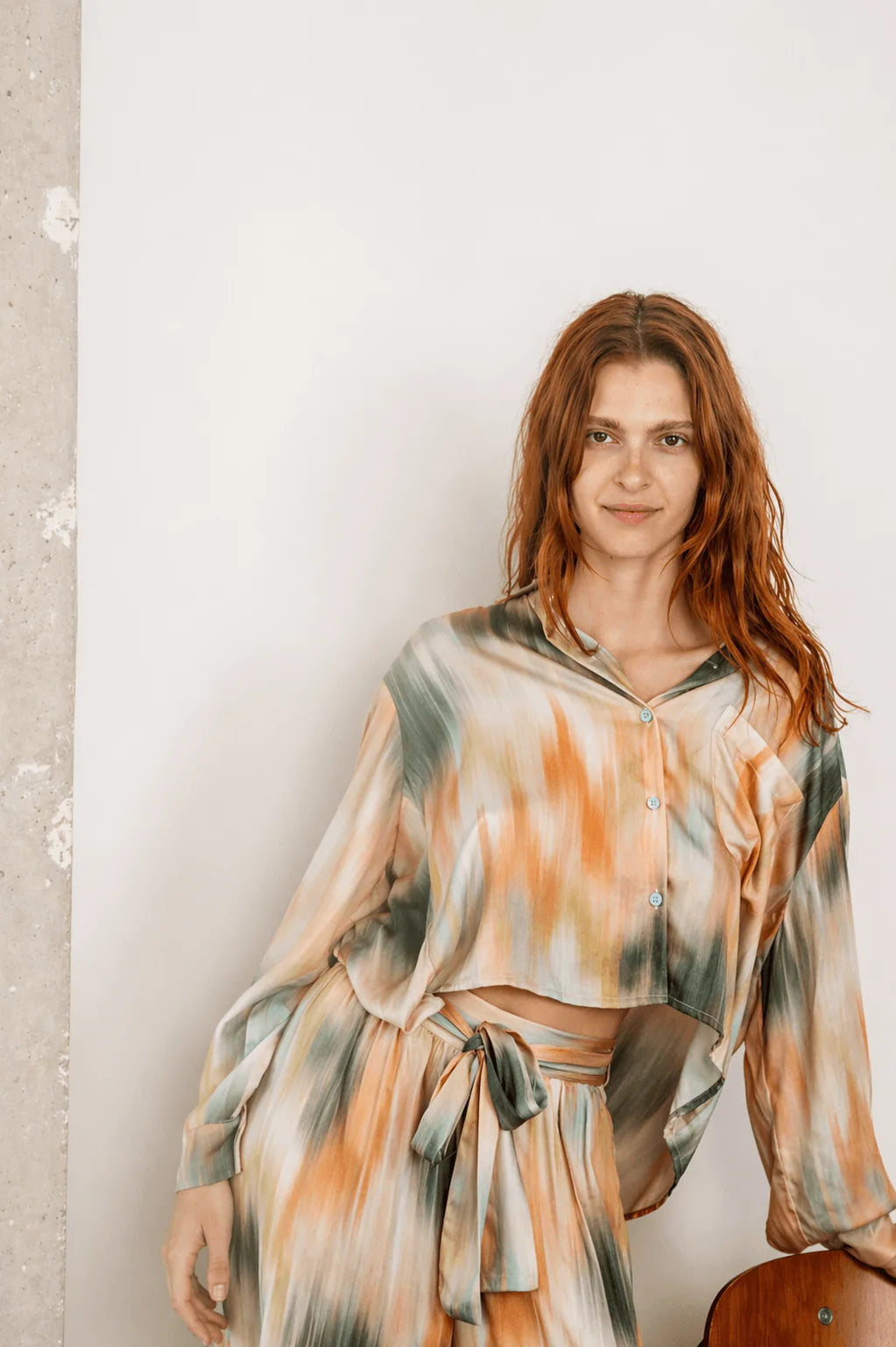 Printed Cropped Ecovero Viscose Oversized Shirt