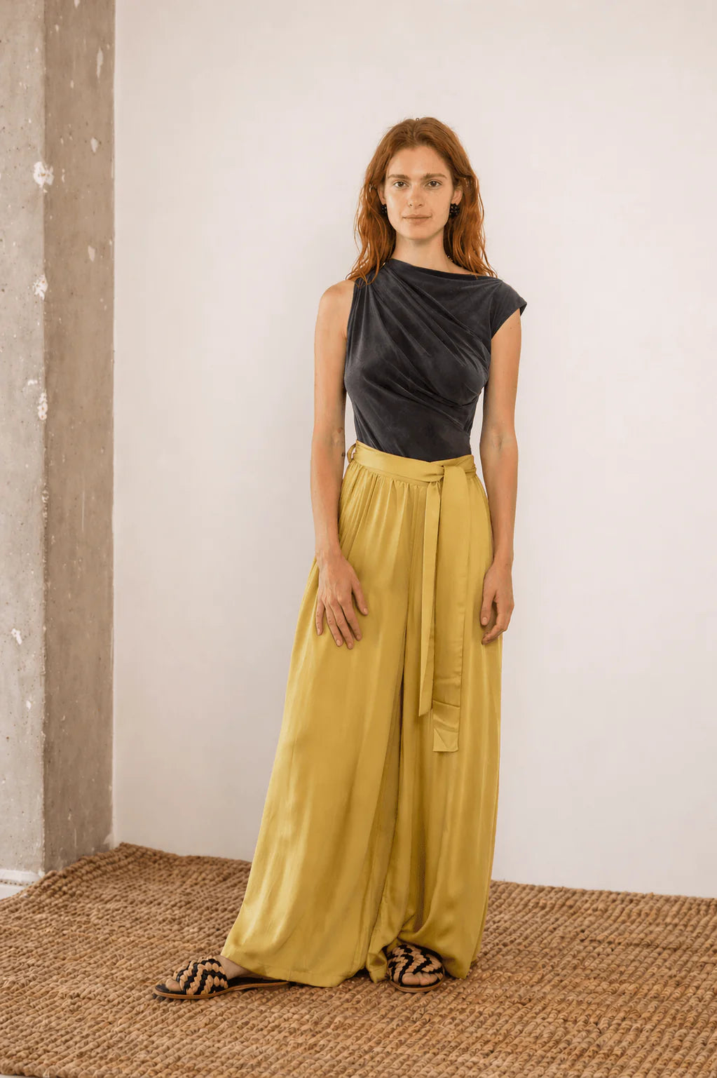 Drape Neckline Bodysuit in Slate Black