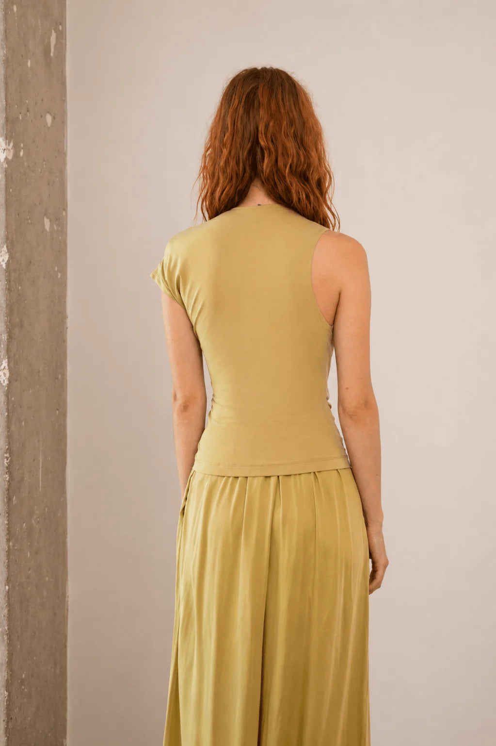 Drape Neckline Cupro Top in Soft Olive