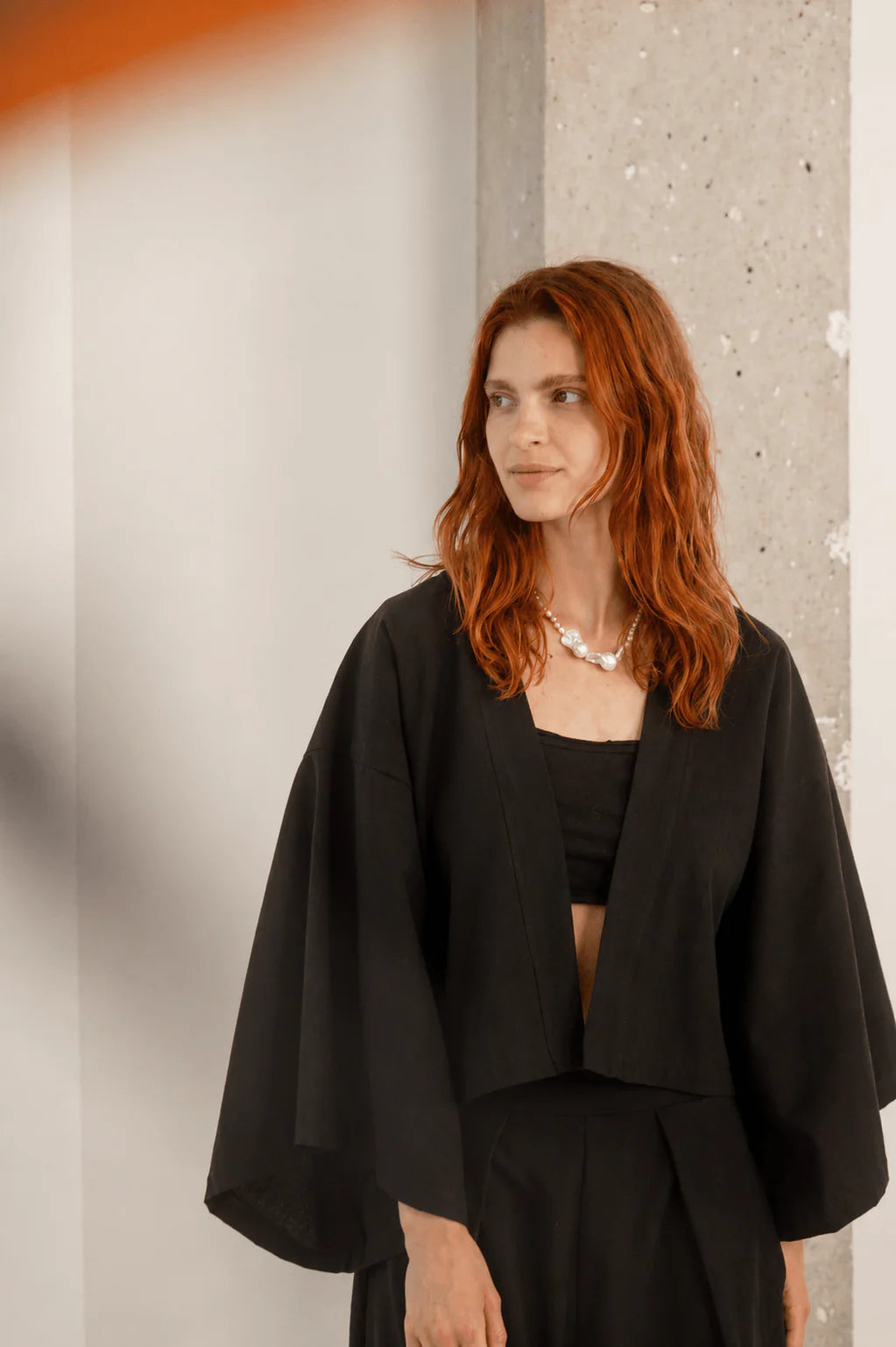Organic Cotton Kimono Jacket in Black